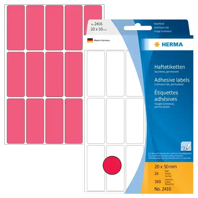 ETIKET HERMA 2416 20X50MM FLUOR ROOD