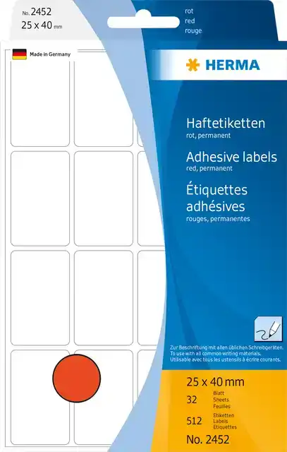 ETIKET HERMA 2452 25X40MM ROOD 512STUKS