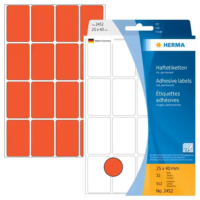 ETIKET HERMA 2452 25X40MM ROOD 512STUKS