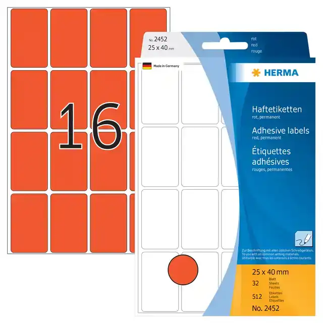 ETIKET HERMA 2452 25X40MM ROOD 512STUKS