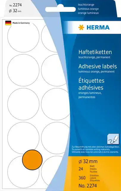 ETIKET HERMA 2274 ROND 32MM FLUOR
