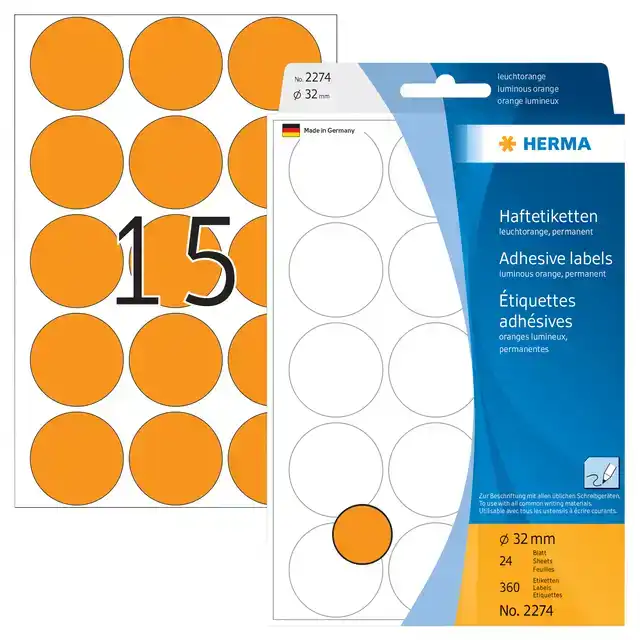 ETIKET HERMA 2274 ROND 32MM FLUOR