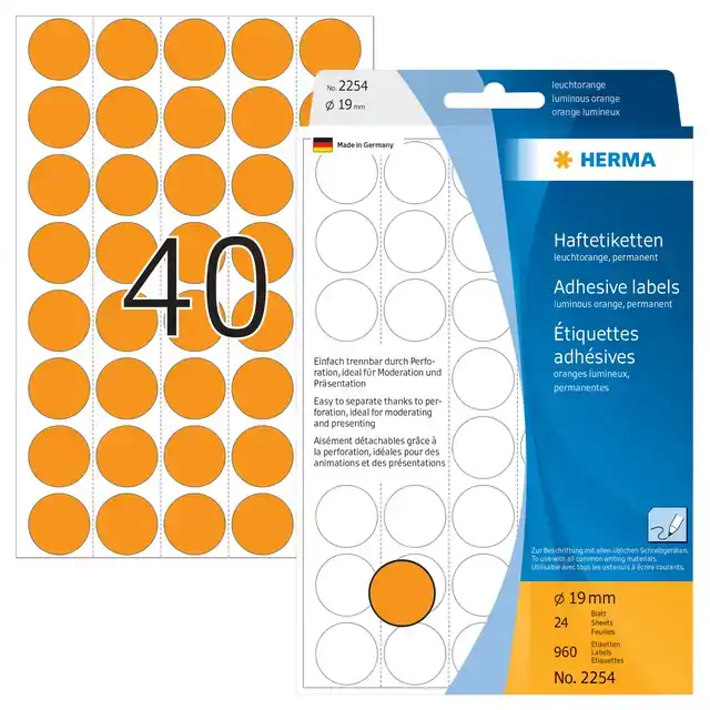 ETIKET HERMA 2254 ROND 19MM FLUOR