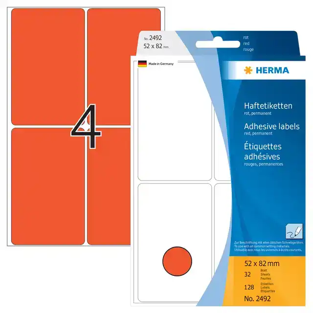 ETIKET HERMA 2492 52X82MM ROOD 128STUKS