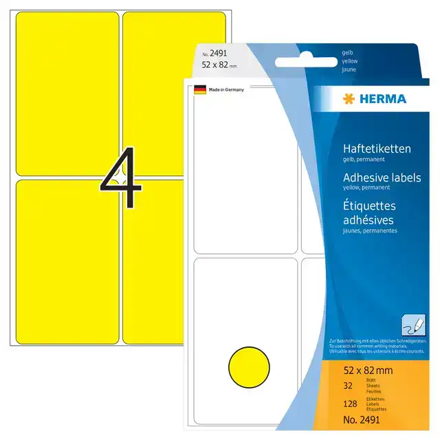 ETIKET HERMA 2491 52X82MM GEEL 128STUKS