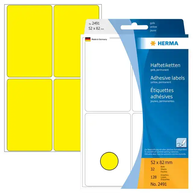 ETIKET HERMA 2491 52X82MM GEEL 128STUKS