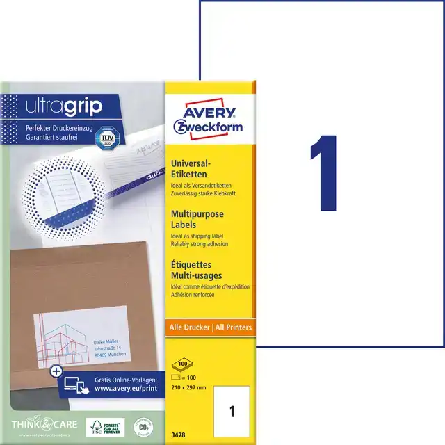 ETIKET AZ 3478 210X297MM A4 WIT