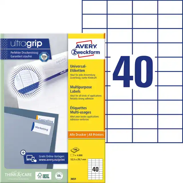 ETIKET AZ 3651 52.5X29.7MM WIT