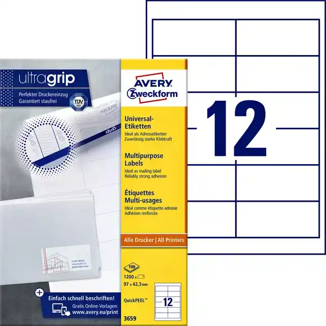 ETIKET AZ 3659 97X42.3MM WIT 1200STUKS