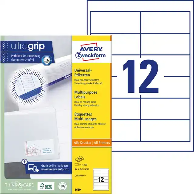 ETIKET AZ 3659 97X42.3MM WIT 1200STUKS