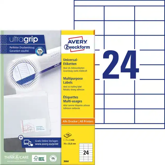 ETIKET AZ 3664 70X33.8MM WIT 2400STUKS