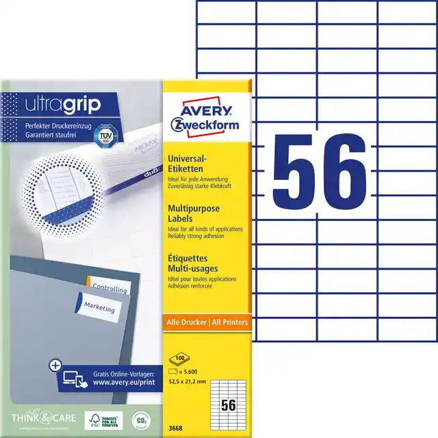 ETIKET AZ 3668 52.5X21.2MM WIT