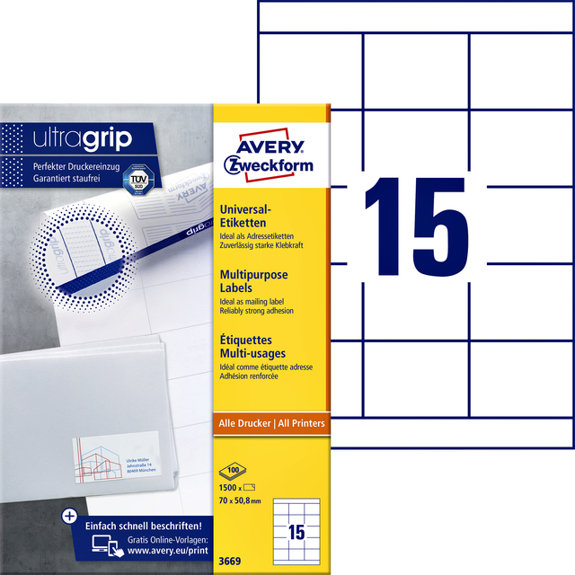 ETIKET AZ 3669 70X50.8MM WIT 1500STUKS