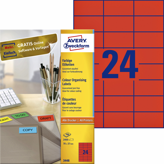 ETIKET AZ 3448 70X37MM ROOD 2400STUKS