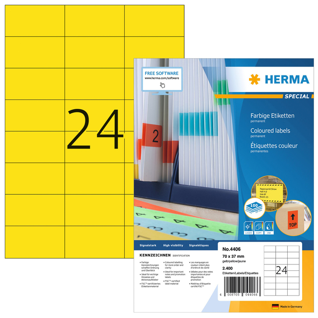 ETIKET HERMA 4406 70X37MM GEEL