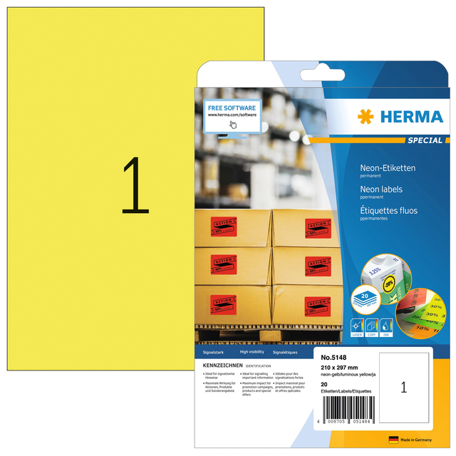 ETIKET HERMA 5148 210X297MM A4 FLUOR