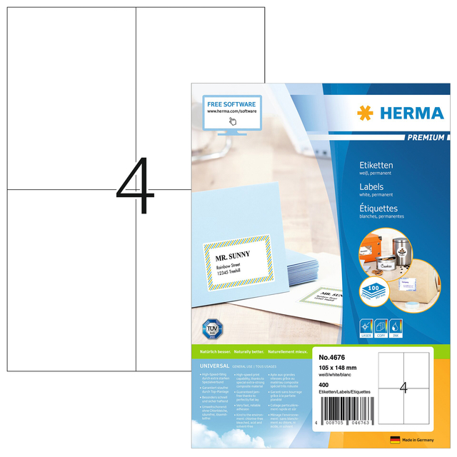 ETIKET HERMA 4676 105X148MM A6 PREM WIT