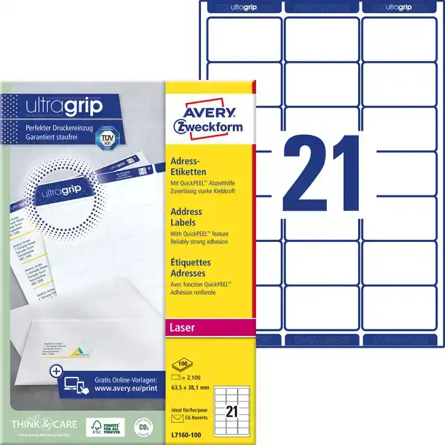 ETIKET AVERY L7160-100 63.5X38.1MM WIT