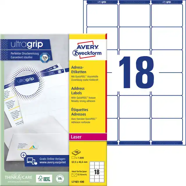 ETIKET AVERY L7161-100 63.5X46.6MM WIT