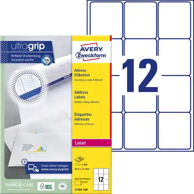 ETIKET AVERY L7164 63.5X72MM WIT