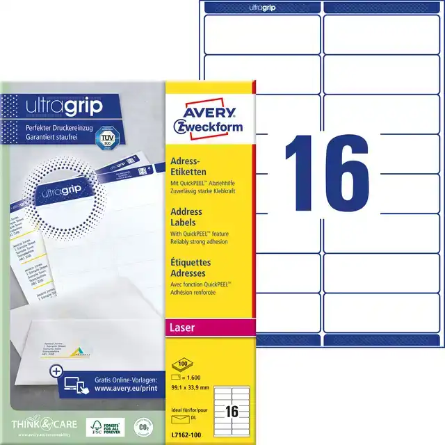 ETIKET AVERY L7162-100 99.1X33.9MM WIT