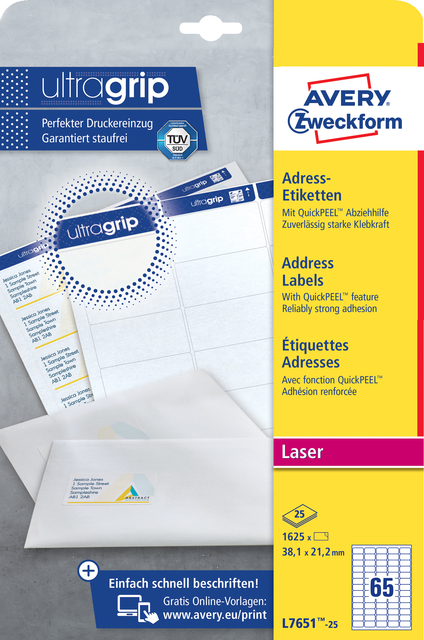 ETIKET AVERY L7651-25 38.1X21.2MM WIT