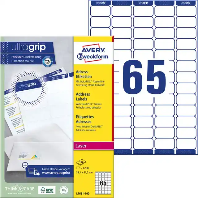 ETIKET AVERY L7651 38.1X21.2MM WIT