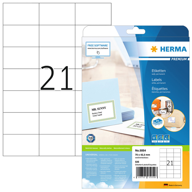 ETIKET HERMA 5054 70X42.3MM PREMIUM WIT