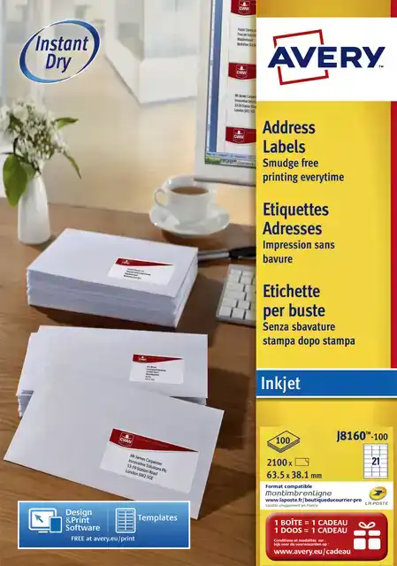 ETIKET AVERY J8160-100 63.5X38.1MM WIT