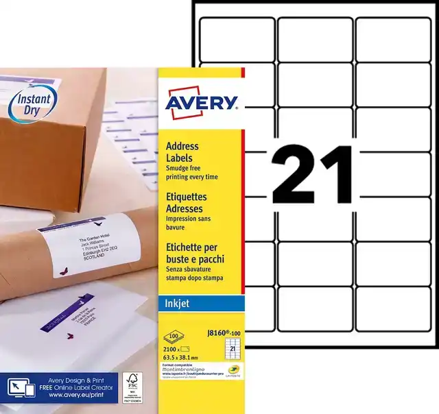 ETIKET AVERY J8160-100 63.5X38.1MM WIT