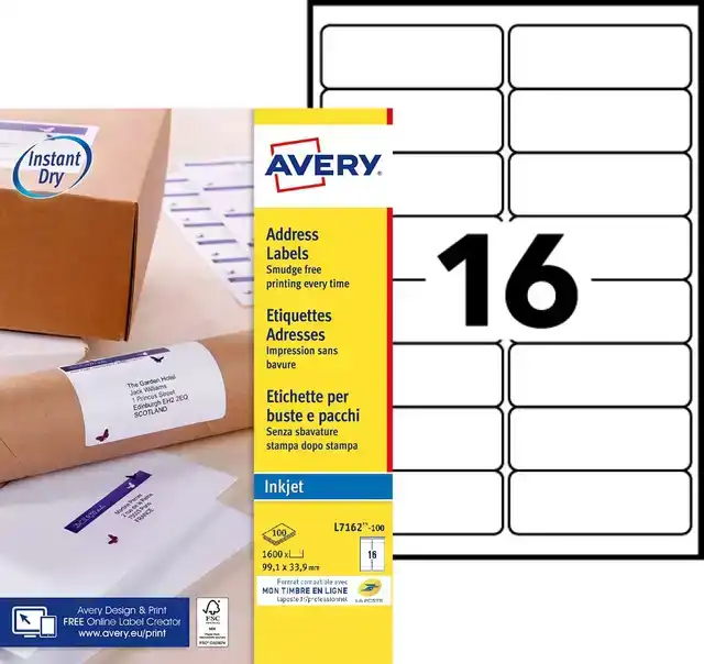 ETIKET AVERY J8162-100 99.1X33.9MM WIT
