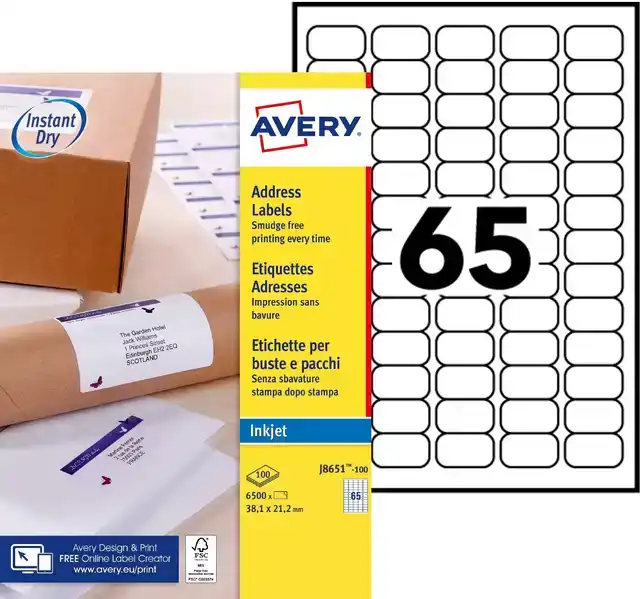 ETIKET AVERY J8651-100 38.1X21.2MM WIT