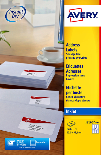 ETIKET AVERY J8160-40 63.5X38.1MM WIT