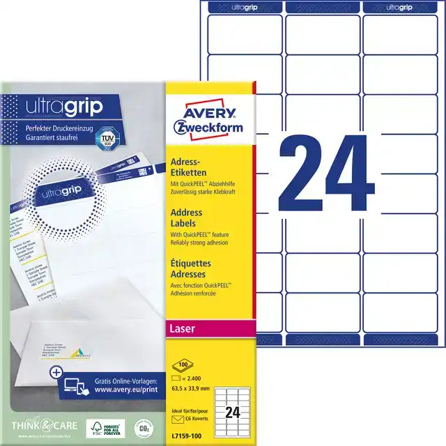 ETIKET AVERY L7159-100 63.5X33.9MM WIT
