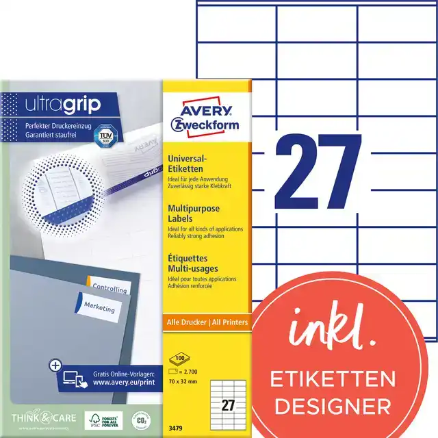 ETIKET AZ 3479 70X32MM WIT 2700STUKS