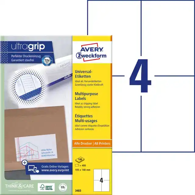 ETIKET AVERY 3483 105X148MM A6 WIT