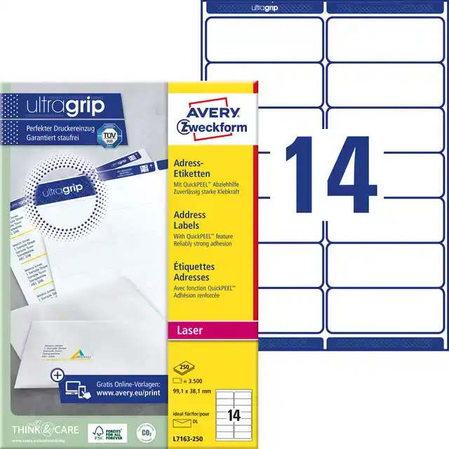 ETIKET AVERY L7163-250 99.1X38.1MM WIT