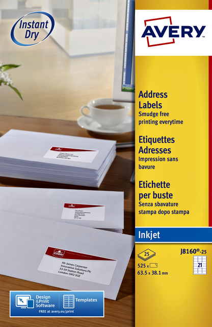 ETIKET AVERY J8160-10 63.5X38.1MM WIT