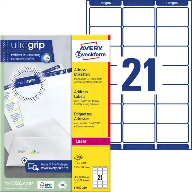 ETIKET AVERY L7160-250 63.5X38.1MM WIT