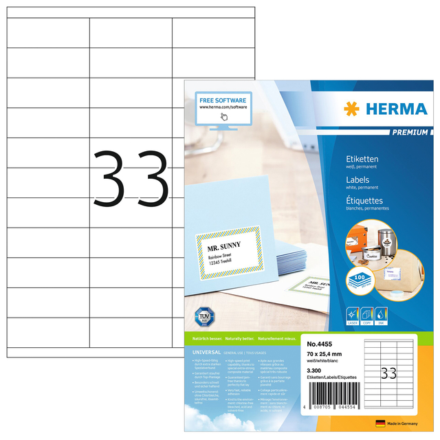 ETIKET HERMA 4455 70X25.4MM PREMIUM WIT