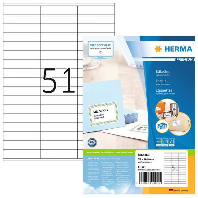 ETIKET HERMA 4459 70X16.9MM PREMIUM WIT