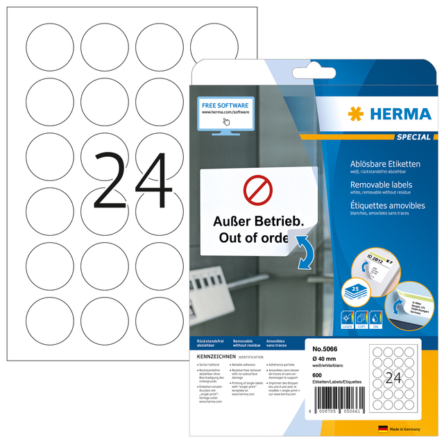 ETIKET HERMA 5066 ROND 40MM VERWIJDERB