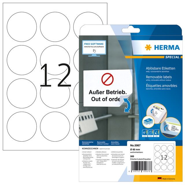 ETIKET HERMA 5067 ROND 60MM VERWIJDERB