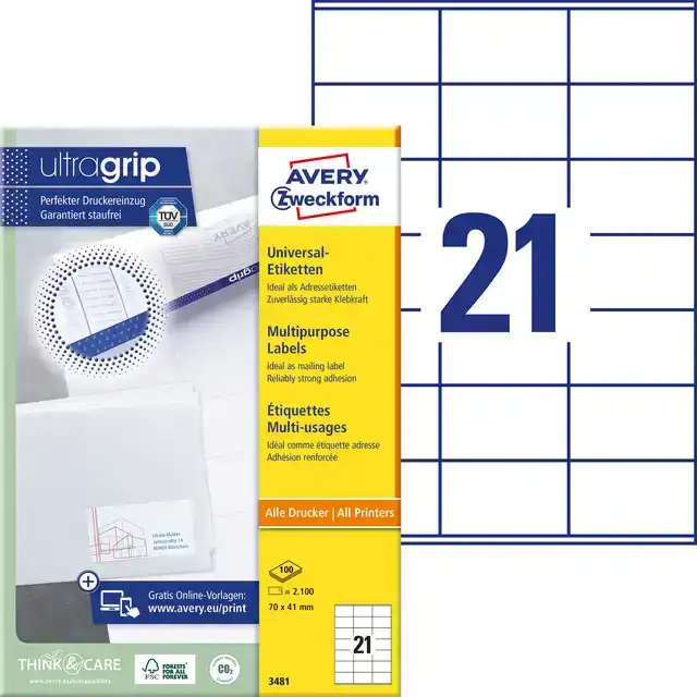 ETIKET AZ 3481 70X41MM WIT 2100STUKS