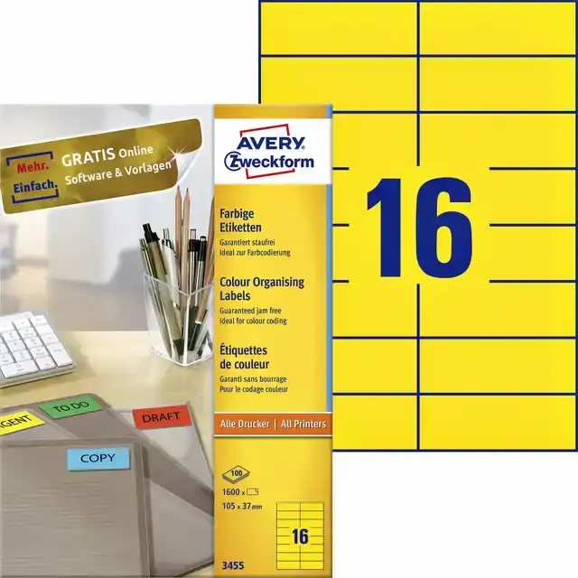 ETIKET AZ 3455 105X37MM GEEL 1600STUKS