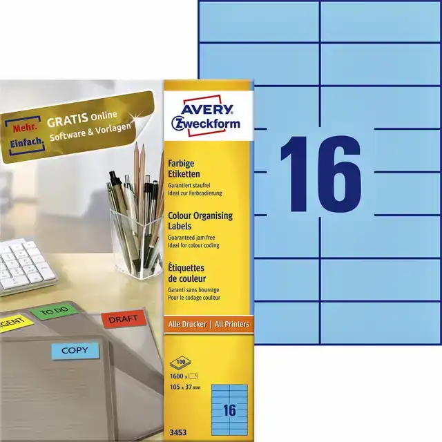ETIKET AZ 3453 105X37MM BLAUW 1600STUKS