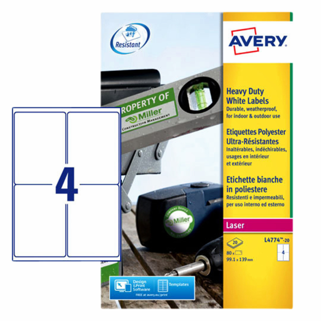 ETIKET AVERY L4774-20 99.1X139MM WIT