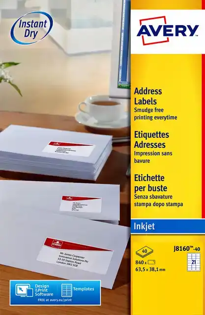 ETIKET AVERY J8160-25 63.5X38.1MM WIT