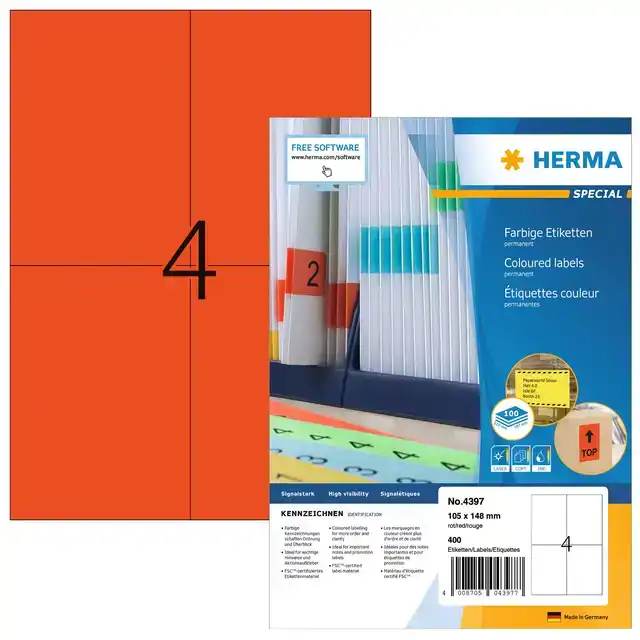 ETIKET HERMA 4397 105X148MM A6 ROOD