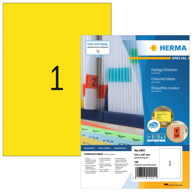 ETIKET HERMA 4401 210X297MM A4 GEEL